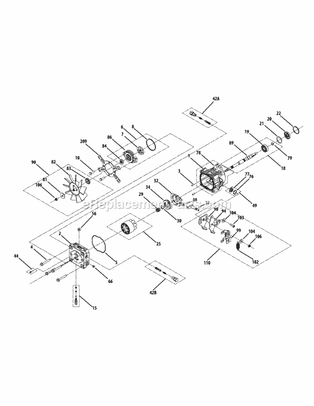 Hydraulic Pump Left Hand Diagram and Parts List for M54-KH (53BH8CT4050) (2011 & After) Cub Cadet Sprayer